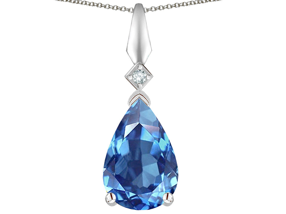 Star K Genuine Blue Topaz Drop Pear Shaped Pendant Necklace