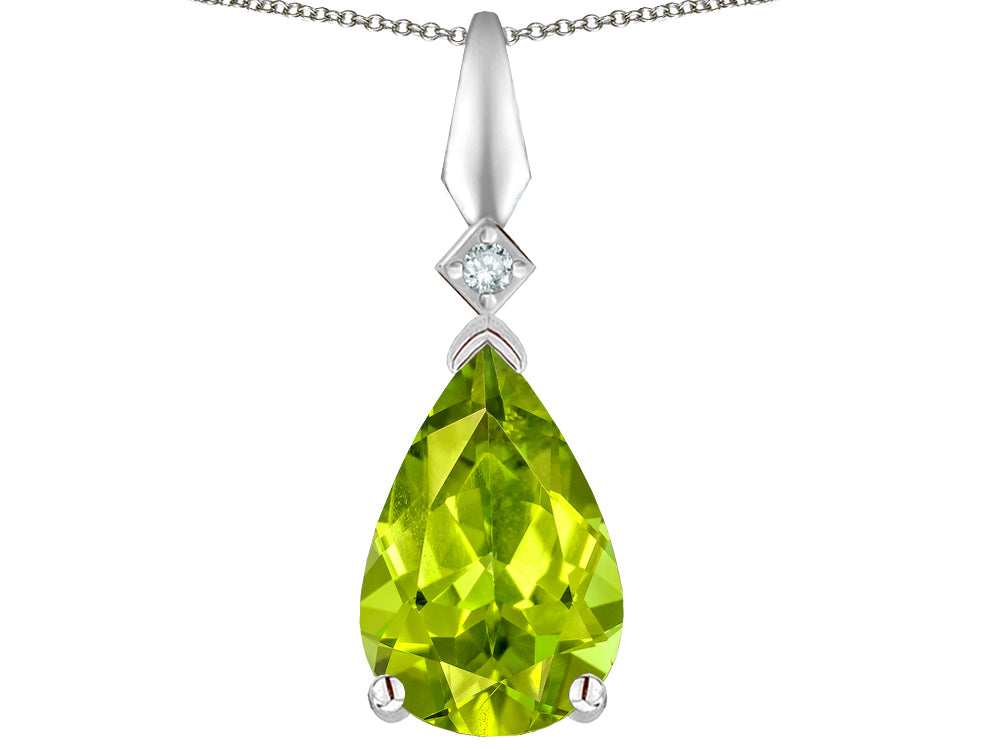 Star K Genuine Peridot Drop Pear Shaped Pendant Necklace