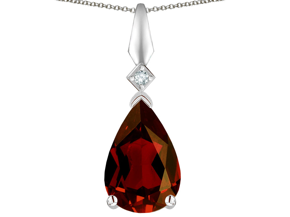 Star K Genuine Garnet Drop Pear Shaped Pendant Necklace