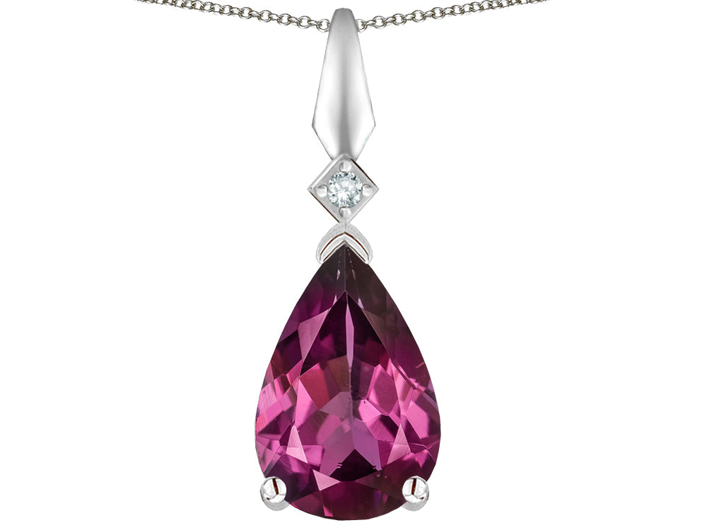 Star K Genuine Rhodolite Drop Pear Shaped Pendant Necklace