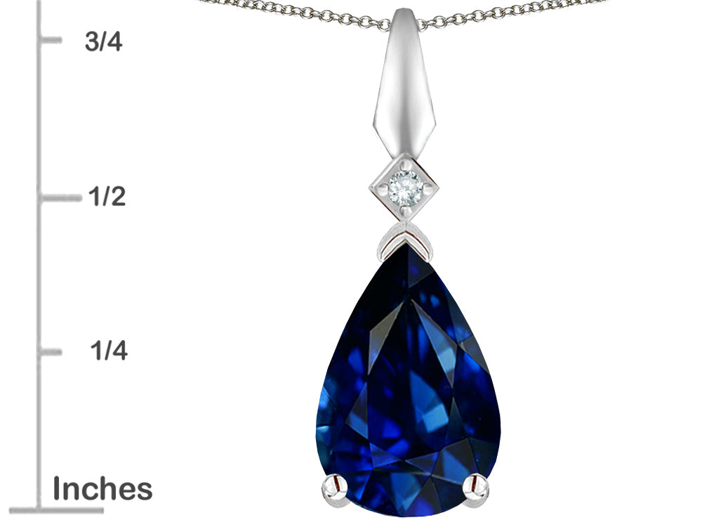 Star K Created Sapphire Drop Pear Shaped Pendant Necklace