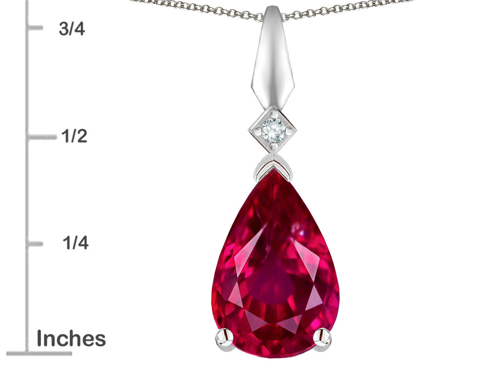 Star K Created Ruby Drop Pear Shaped Pendant Necklace