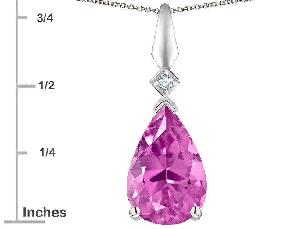 Star K Created Pink Sapphire Drop Pear Shaped Pendant Necklace