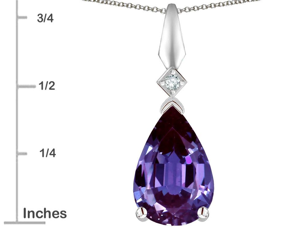 Star K Simulated Alexandrite Drop Pear Shaped Pendant Necklace