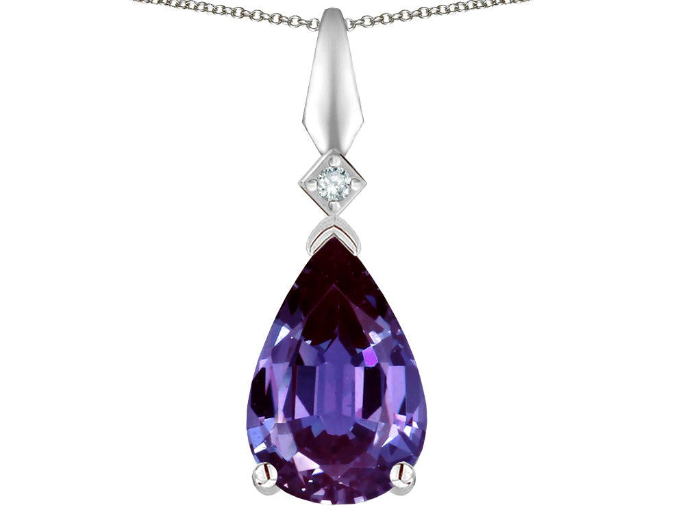 Star K Simulated Alexandrite Drop Pear Shaped Pendant Necklace