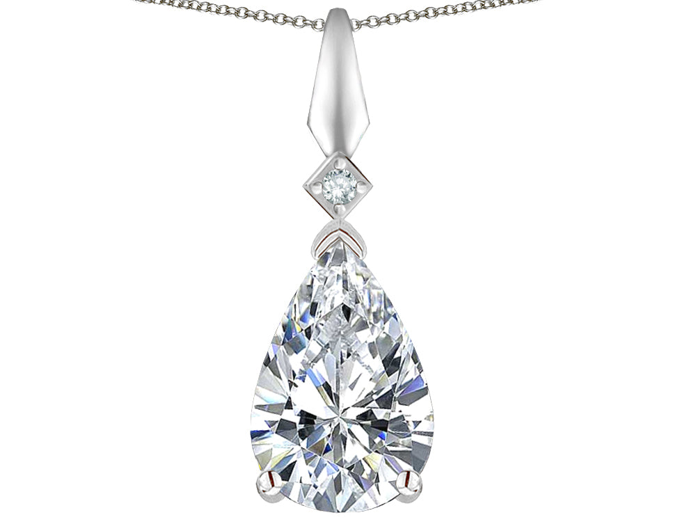 Star K Genuine White Topaz Drop Pear Shaped Pendant Necklace