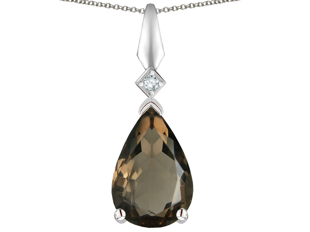 Star K Genuine Smoky Quartz Drop Pear Shaped Pendant Necklace