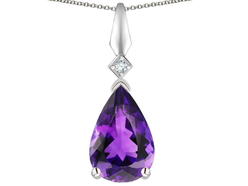 Star K Genuine Amethyst Drop Pear Shaped Pendant Necklace