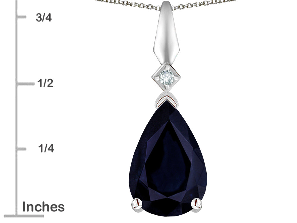 Star K Genuine Black Sapphire Drop Pear Shaped Pendant Necklace