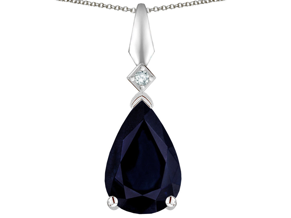 Star K Genuine Black Sapphire Drop Pear Shaped Pendant Necklace