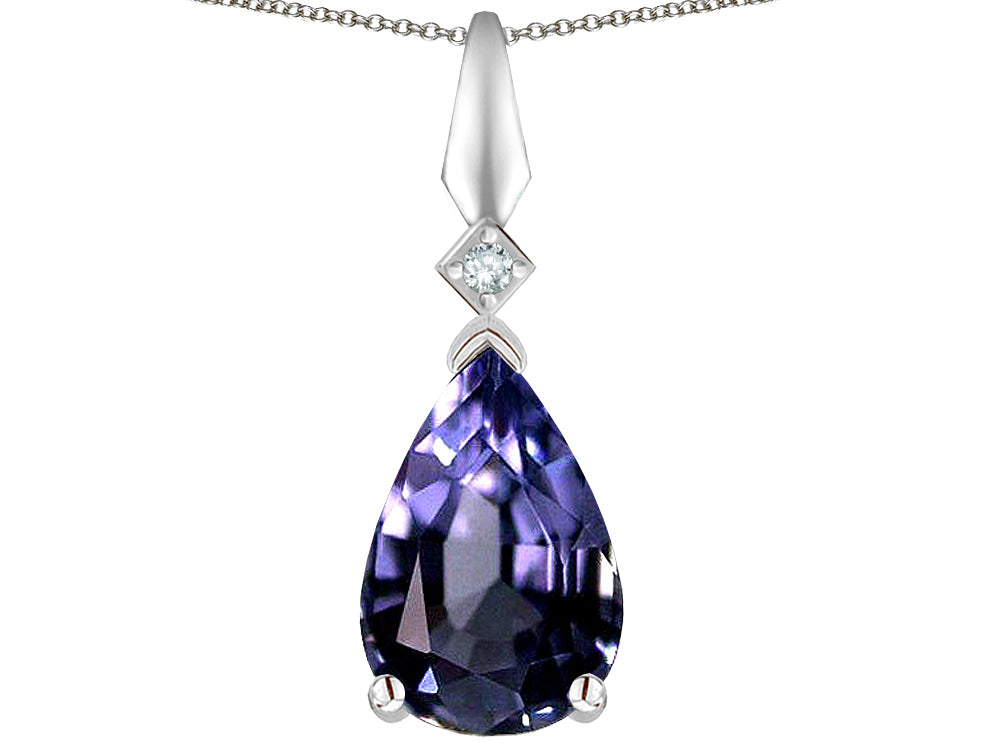 Star K Genuine Iolite Drop Pear Shaped Pendant Necklace