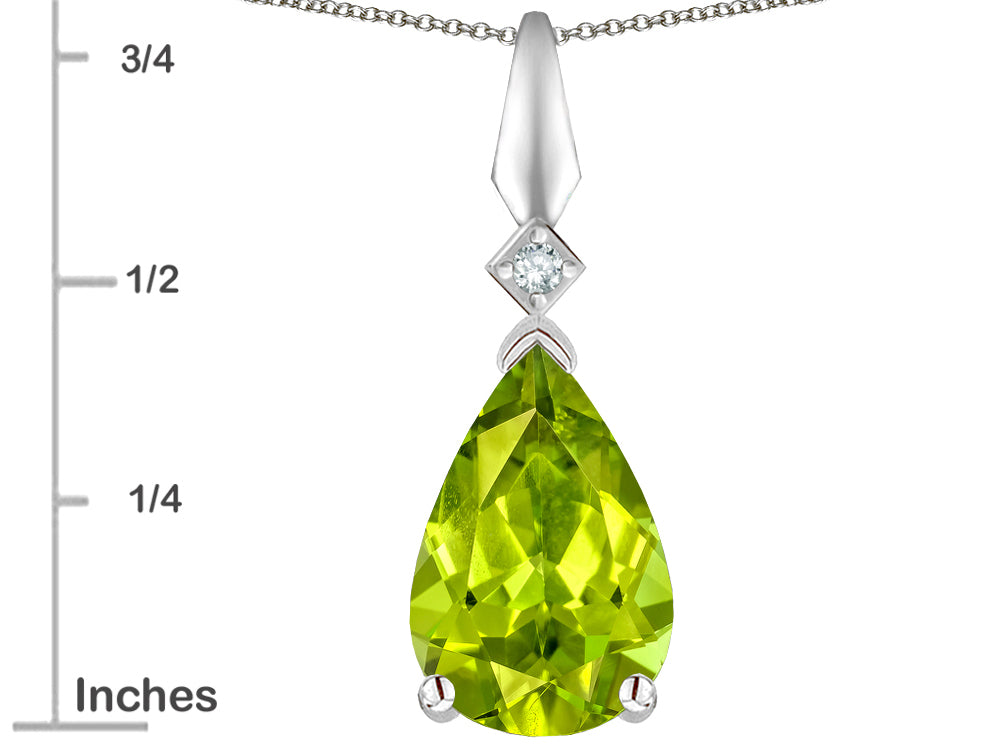 Star K Genuine Peridot Drop Pear Shaped Pendant Necklace