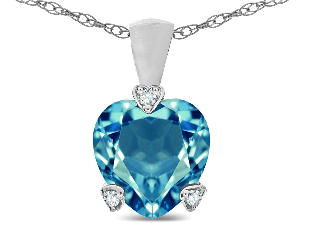 Star K 7mm Genuine Blue Topaz Small Heart Shape Love Pendant Necklace