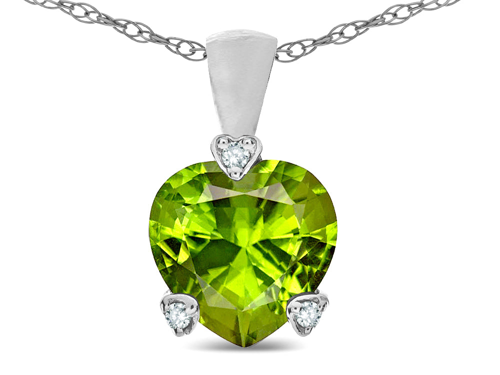 Star K 7mm Genuine Peridot Small Heart Shape Love Pendant Necklace