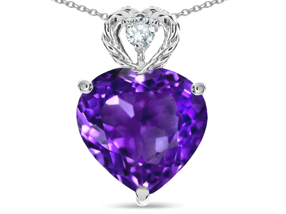 Star K 8mm Heart Shape Genuine Amethyst Rope Design Pendant Necklace