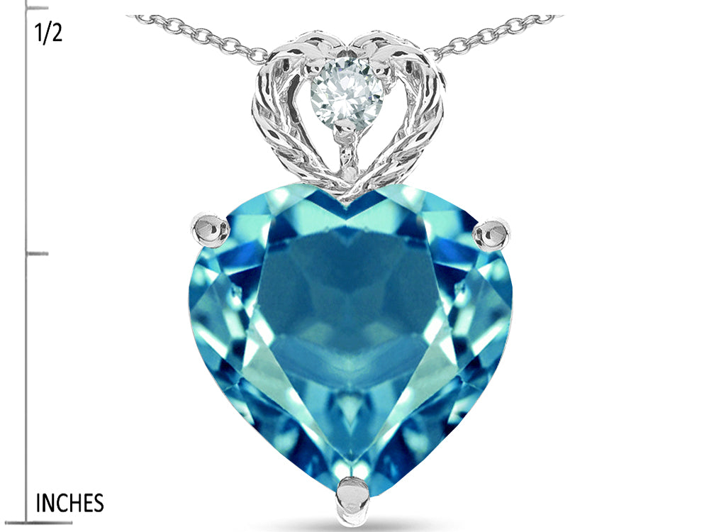 Star K 8mm Heart Shape Genuine Blue Topaz Rope Design Pendant Necklace