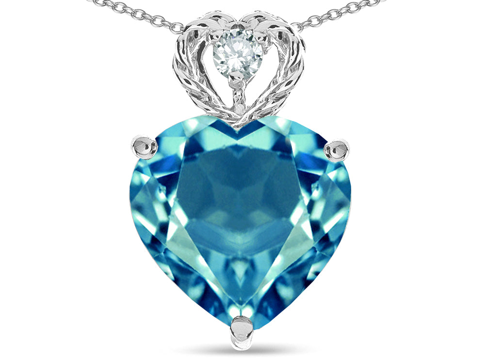Star K 8mm Heart Shape Genuine Blue Topaz Rope Design Pendant Necklace