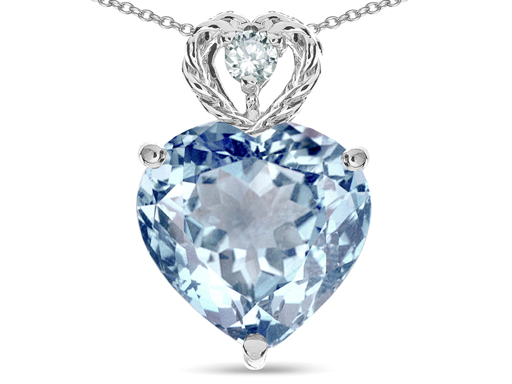 Star K 8mm Heart Shape Genuine Sky Blue Topaz Rope Design Pendant Necklace