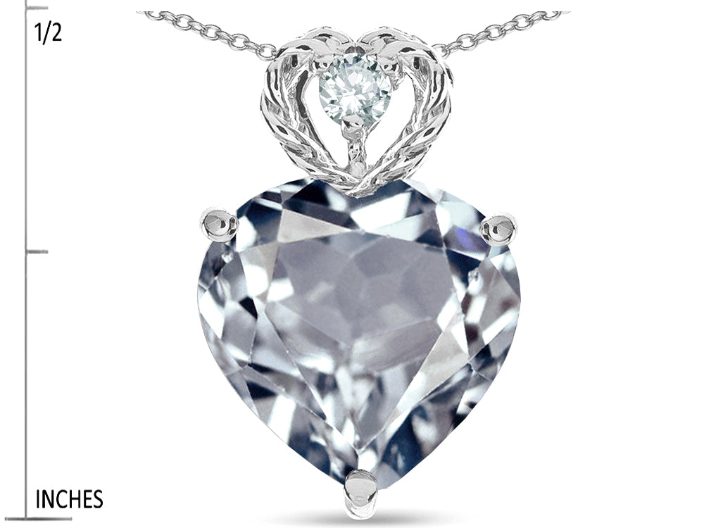Star K 8mm Heart Shape Genuine Aquamarine Rope Design Pendant Necklace