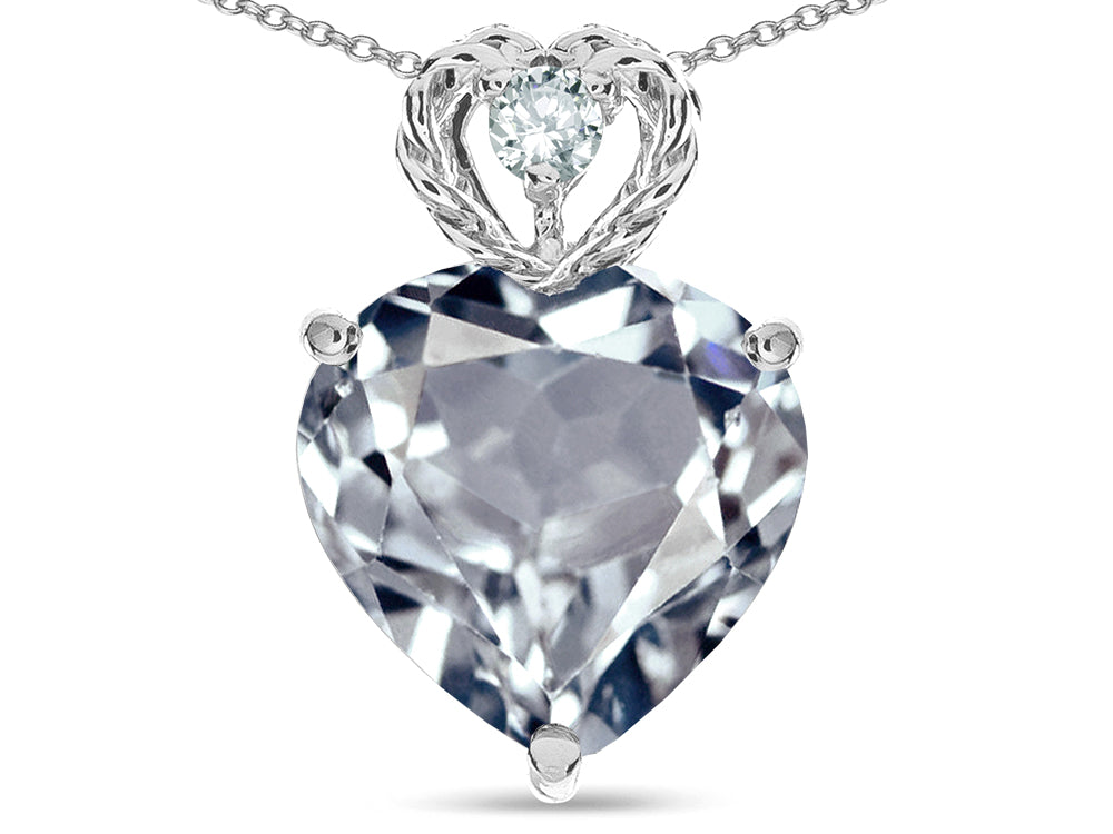 Star K 8mm Heart Shape Genuine Aquamarine Rope Design Pendant Necklace