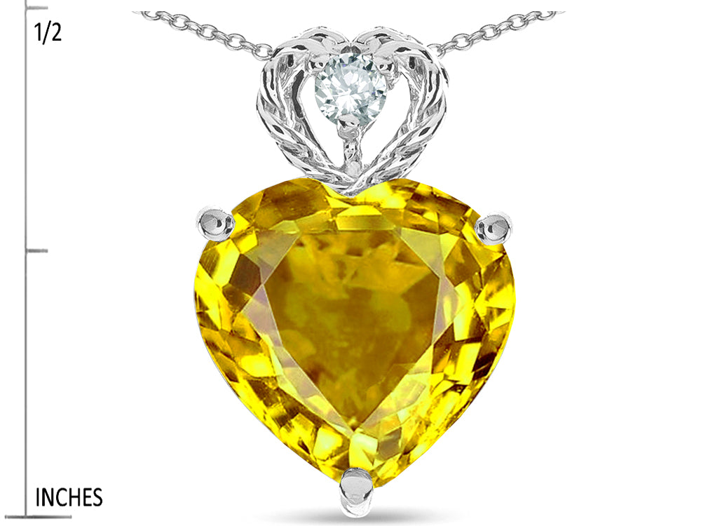 Star K 8mm Heart Shape Genuine Citrine Rope Design Pendant Necklace