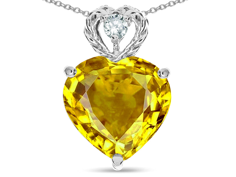Star K 8mm Heart Shape Genuine Citrine Rope Design Pendant Necklace