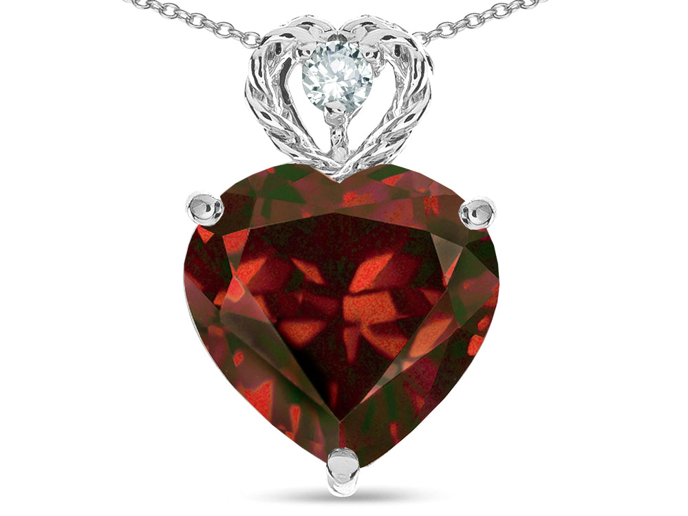 Star K 8mm Heart Shape Genuine Garnet Rope Design Pendant Necklace