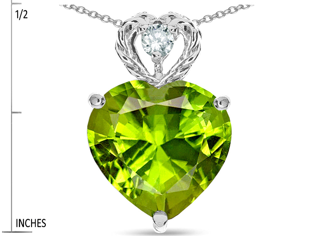 Star K 8mm Heart Shape Genuine Peridot Rope Design Pendant Necklace