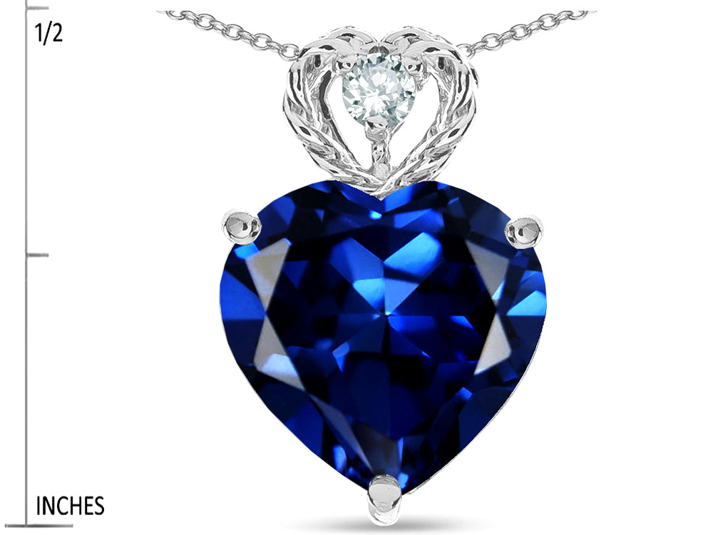 Star K 8mm Heart Shape Created Sapphire Rope Design Pendant Necklace