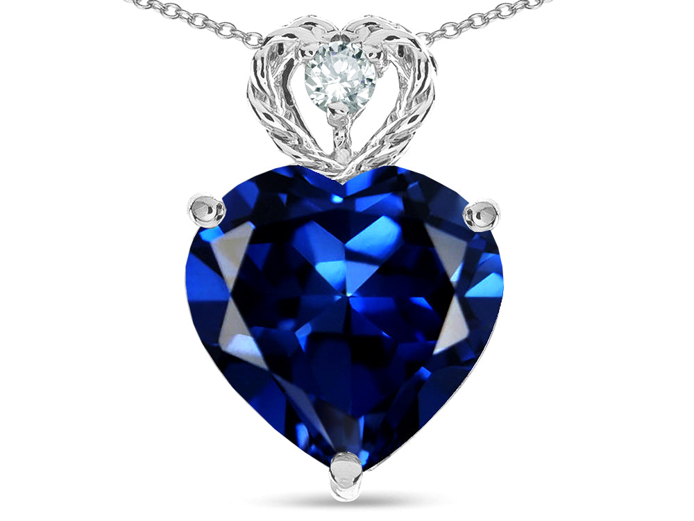 Star K 8mm Heart Shape Created Sapphire Rope Design Pendant Necklace