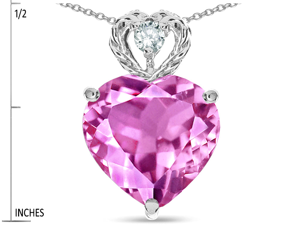 Star K 8mm Heart Shape Created Pink Sapphire Rope Design Pendant Necklace