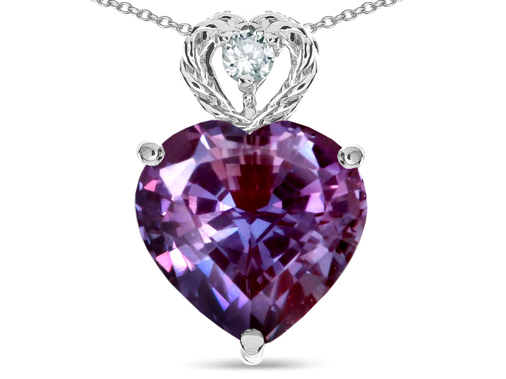 Star K 8mm Heart Shape Simulated Alexandrite Rope Design Pendant Necklace