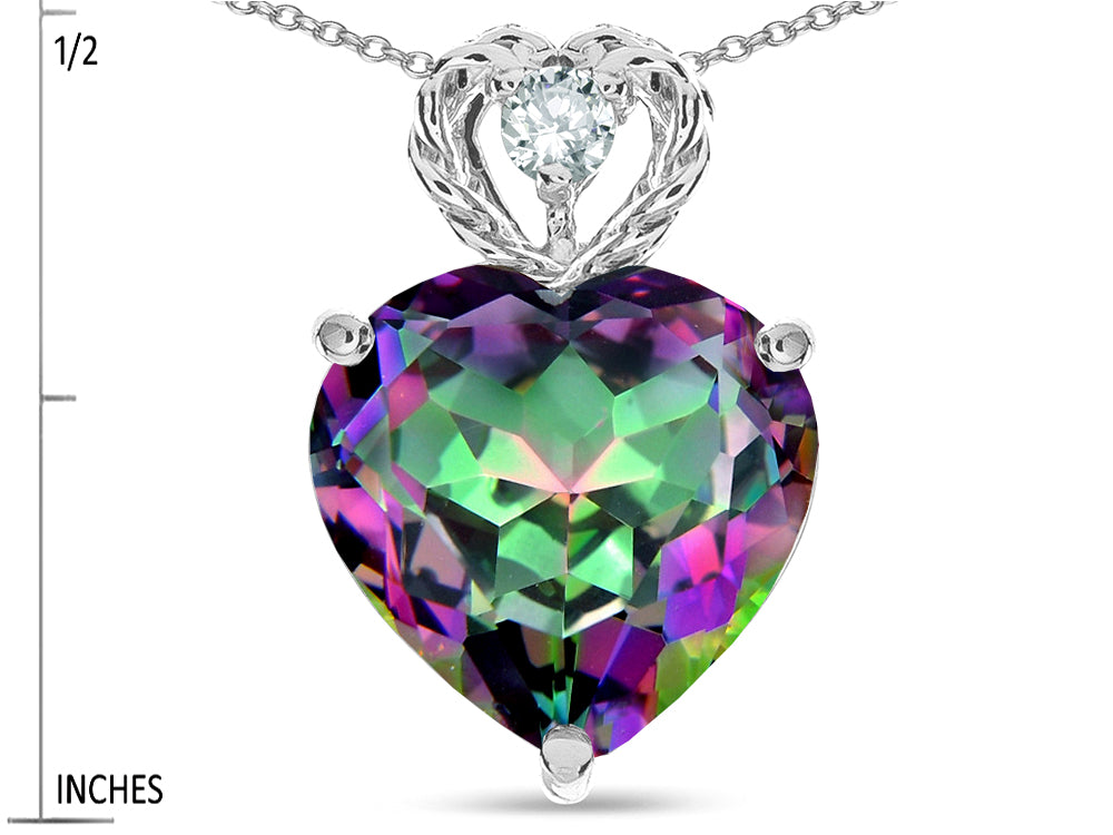 Star K 8mm Heart Shape Rainbow Mystic Topaz Rope Design Pendant Necklace