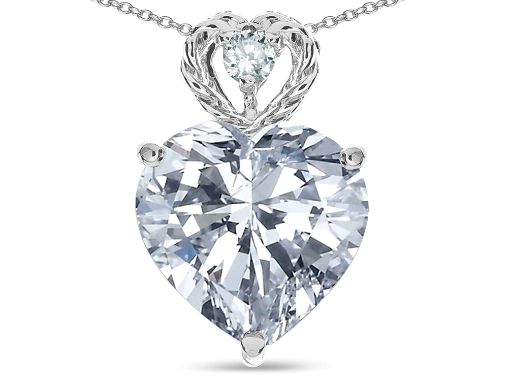 Star K 8mm Heart Shape Genuine White Topaz Rope Design Pendant Necklace