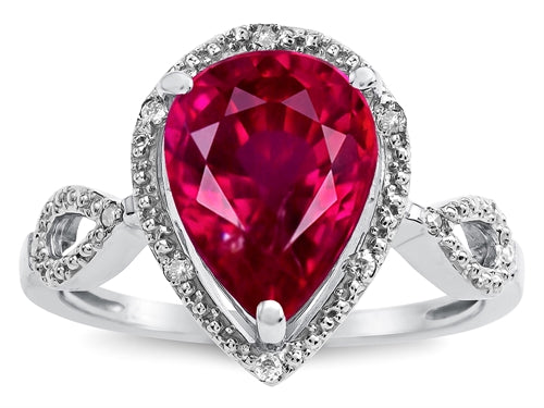 Star K  Vintage Look Halo Large 11x8 Pear Shape Created Ruby Ring
