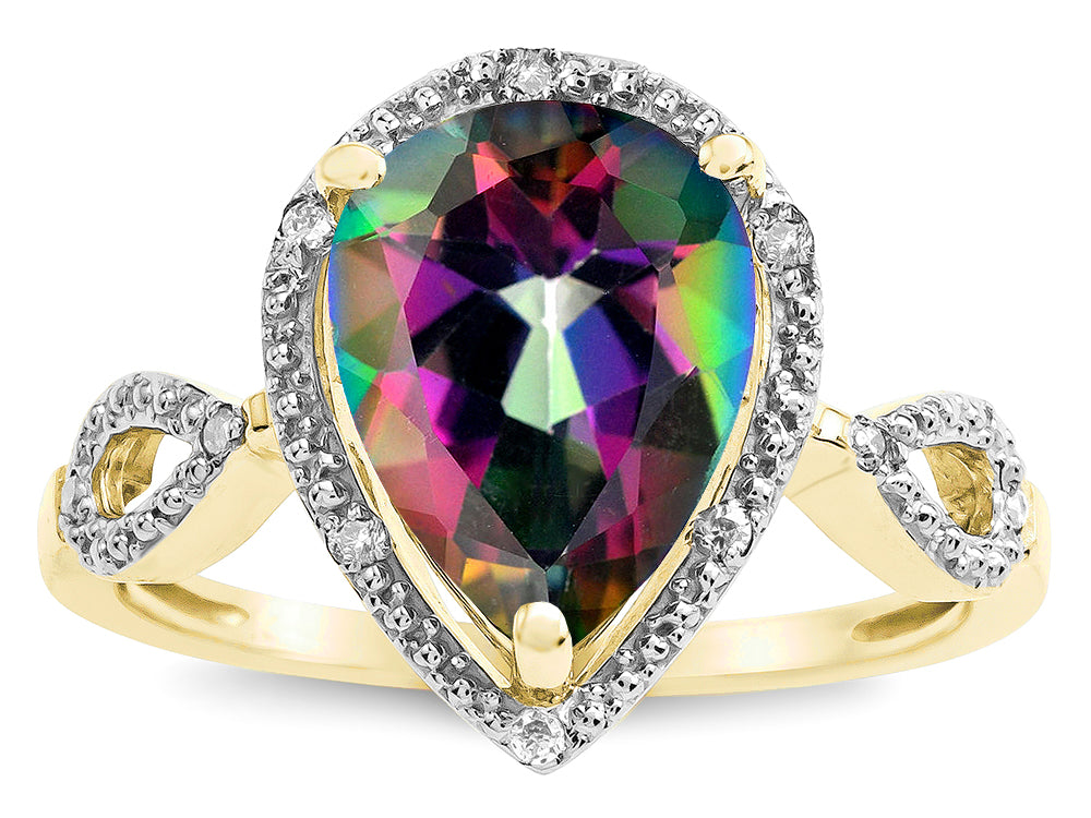 Star K  Vintage Look Halo Large 11x8 Pear Shape Rainbow Mystic Topaz Ring