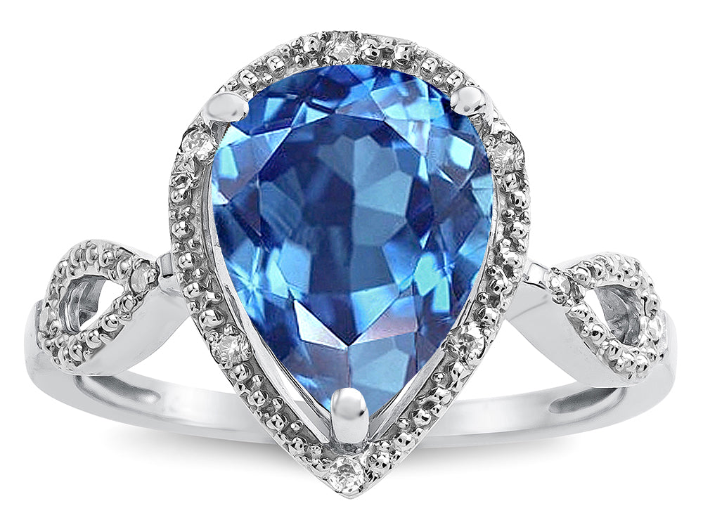 Star K  Vintage Look Halo Large 11x8 Pear Shape Genuine Blue Topaz Ring