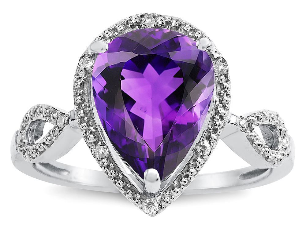 Star K  Vintage Look Halo Large 11x8 Pear Shape Genuine Amethyst Ring