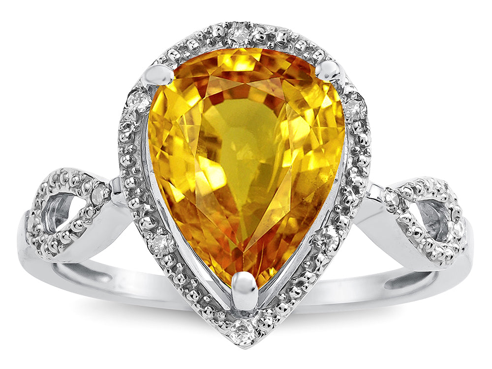 Star K  Vintage Look Halo Large 11x8 Pear Shape Genuine Citrine Ring