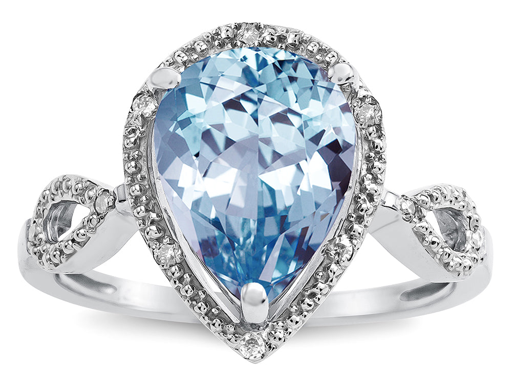 Star K  Vintage Look Halo Large 11x8 Pear Shape Genuine Sky Blue Topaz Ring