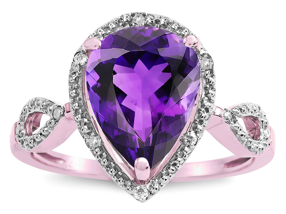 Star K  Vintage Look Halo Large 11x8 Pear Shape Genuine Amethyst Ring