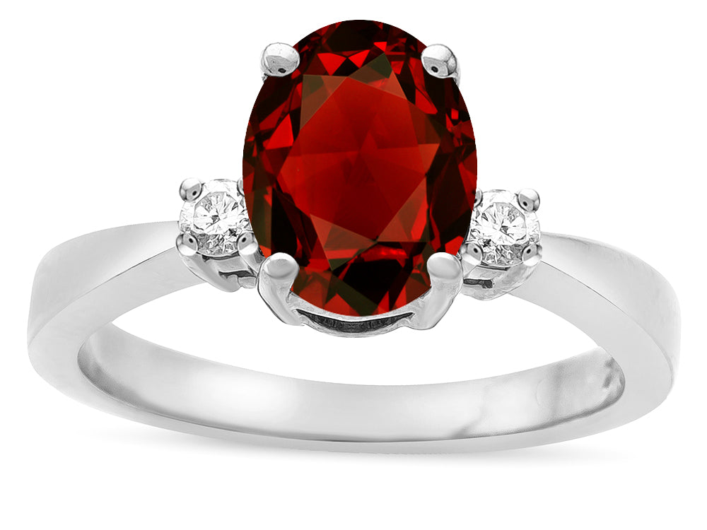 Star K  3 Three Stone Oval Genuine Garnet Classic Engagement Promise Ring