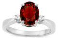 Star K  3 Three Stone Oval Genuine Garnet Classic Engagement Promise Ring