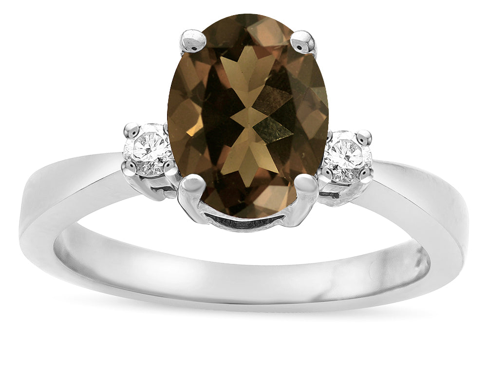 Star K  3 Three Stone Oval Genuine Smoky Quartz Classic Engagement Promise Ring