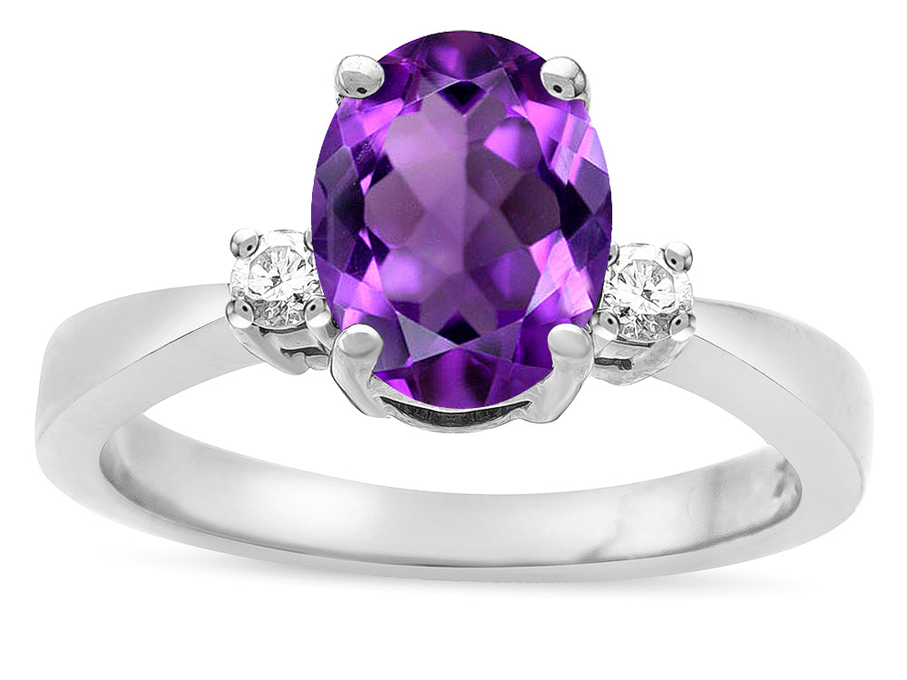 Star K  3 Three Stone Oval Genuine Amethyst Classic Engagement Promise Ring