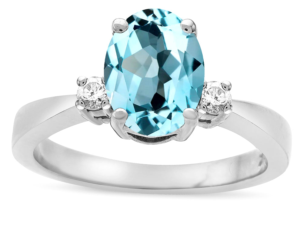 Star K  3 Three Stone Oval Genuine Sky Blue Topaz Classic Engagement Promise Ring