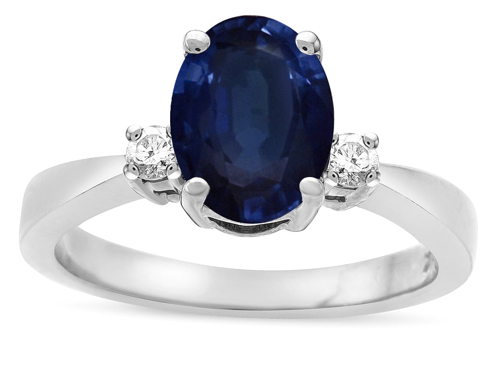 Star K  3 Three Stone Oval Genuine Sapphire Classic Engagement Promise Ring