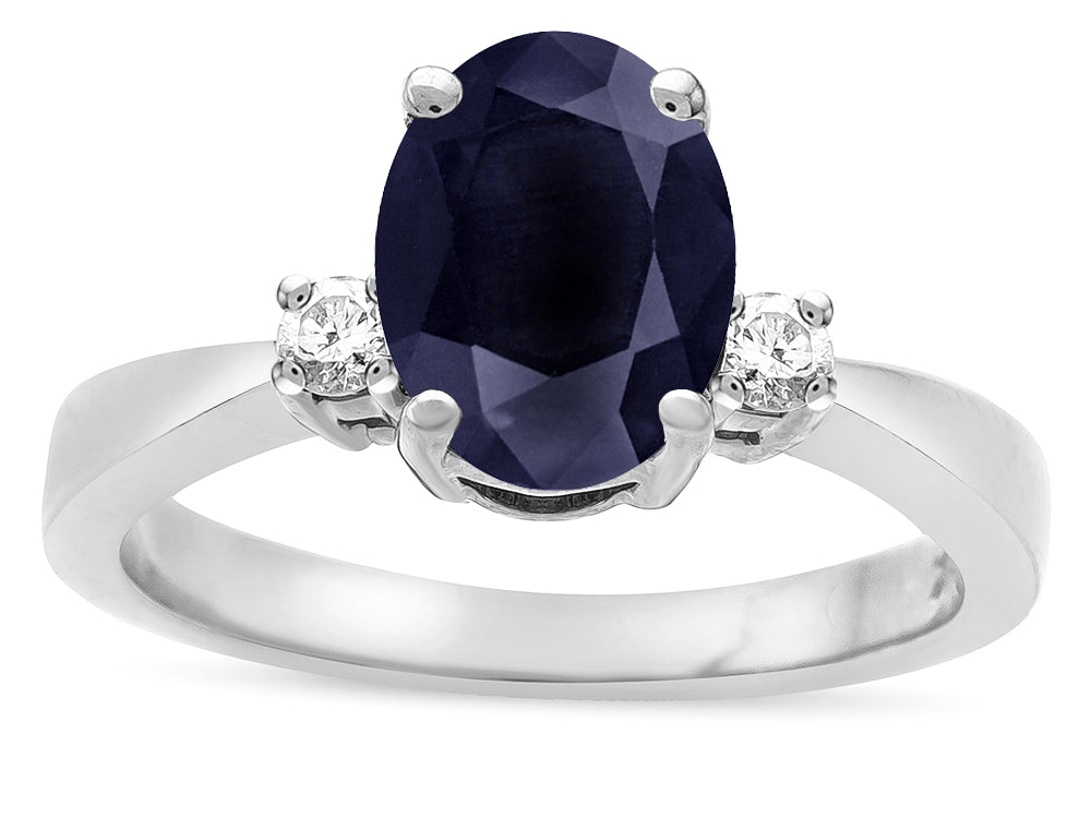 Star K  3 Three Stone Oval Genuine Black Sapphire Classic Engagement Promise Ring