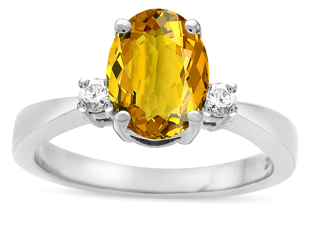Star K  3 Three Stone Oval Genuine Citrine Classic Engagement Promise Ring
