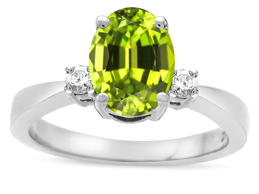 Star K  3 Three Stone Oval Genuine Peridot Classic Engagement Promise Ring